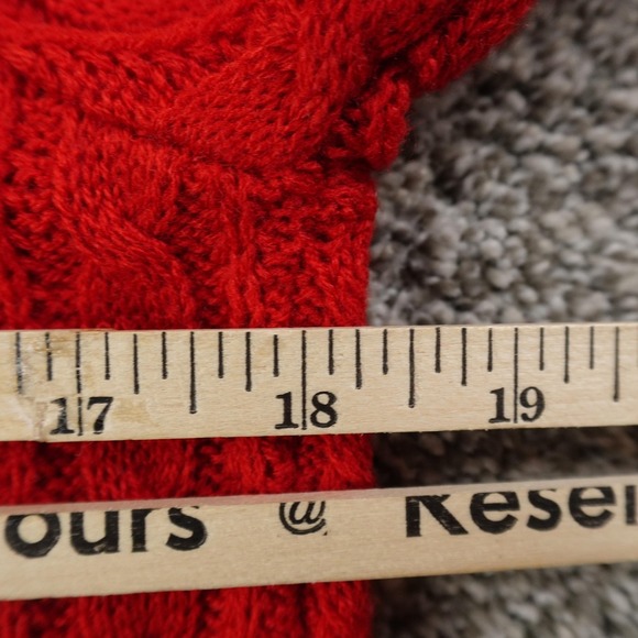 VTG Cable Knit Cardigan Womens M Red Button Front Aran 3D Fisherman Sweater 80s - Picture 6 of 10